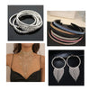 A collection of multi-colored glass rhinestone chains and necklaces for DIY clothing decoration.