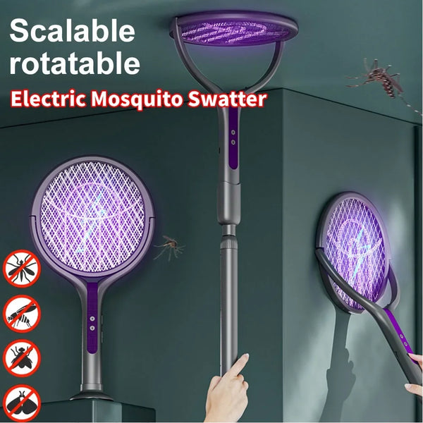 Rotating Head Electric Fly Swatter with Telescopic Handle