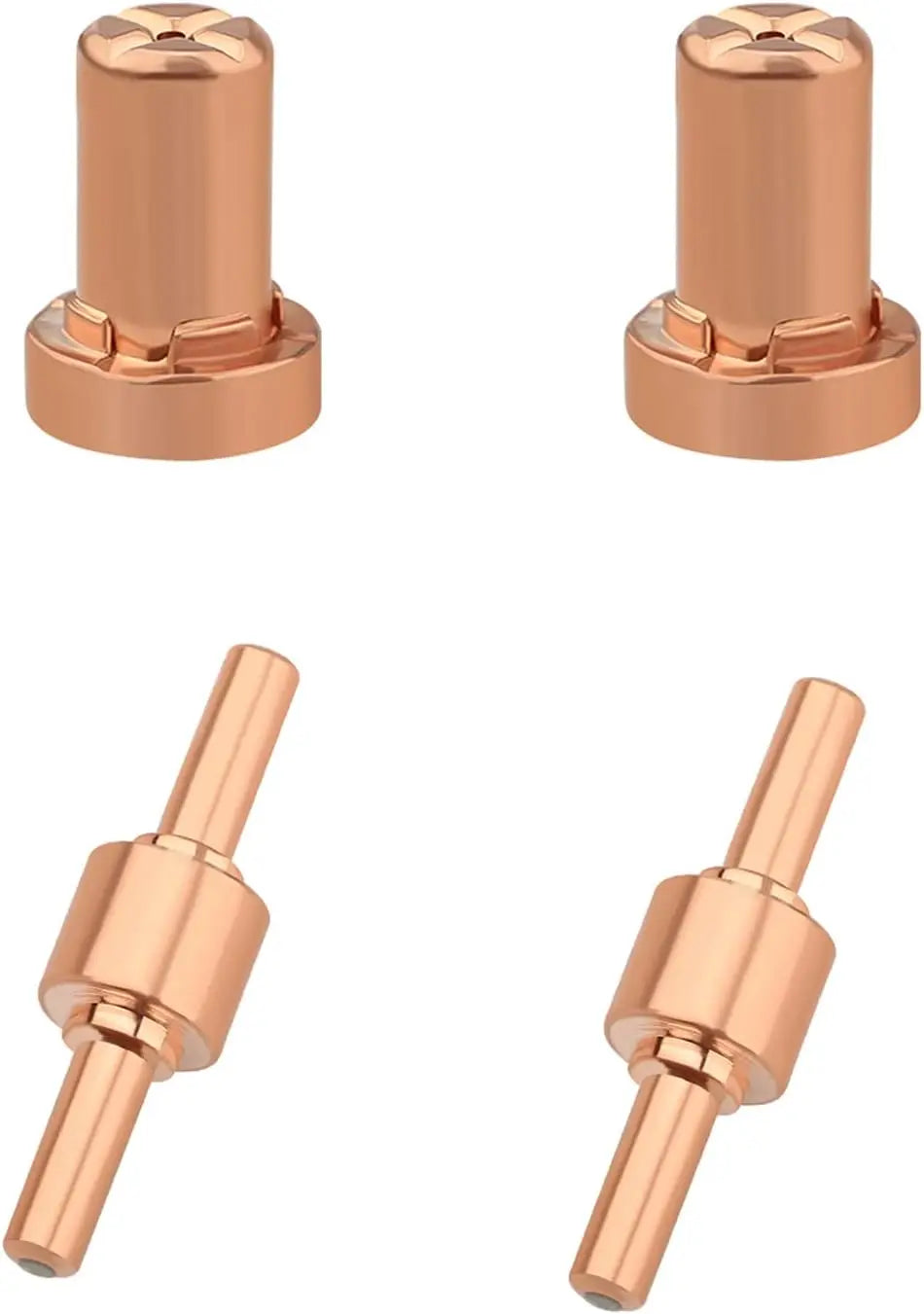 A set of six plasma cutter torch replacement tips in a rose gold finish.