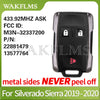 Black remote key fob for Silverado Sierra 2019-2020 truck
