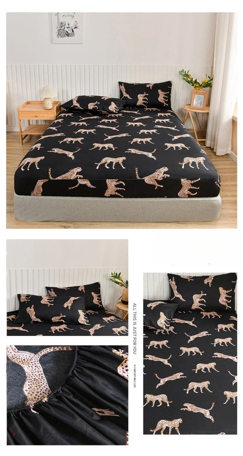 Non-Slip Fitted Sheet with Elastic Edges – Geometric Print, Soft Cotton Feel