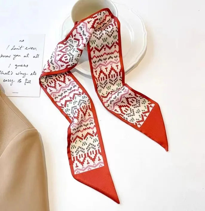 Floral Print Silk Hair Scarf for Women – Long Ribbon Headband