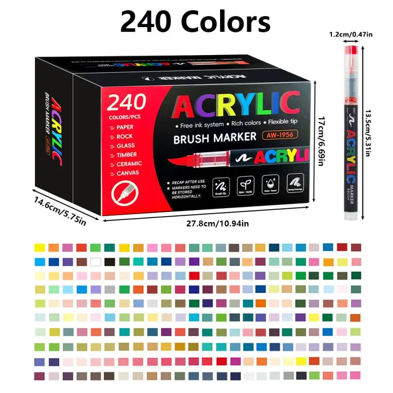 72-farbiger Acrylfarbe-Marker-Set mit Pinselspitzen