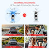 A set of four dash cameras demonstrating 360 degree recording capabilities, including front, rear, and side views.