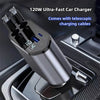 120W 4-in-1 Retractable Car Charger with Dual USB and Type-C Ports