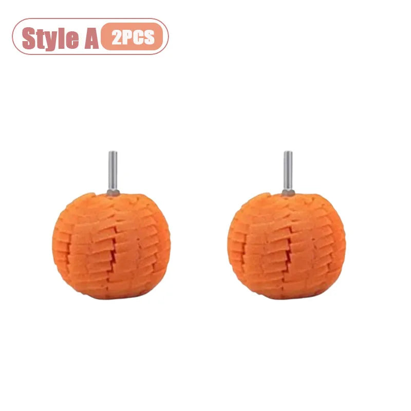 Two orange drill polishing sponge cones for wheels and automotive detailing