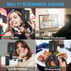 Multiple scenarios showing a selfie light used for video conference, live streaming, and photography.