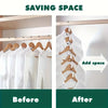 Before and after comparison showing space-saving cascading hanger connectors for clothing storage.