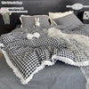 Lace Trim Plaid Duvet Cover Set with Pillowcases