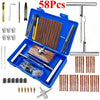 A blue portable tire repair kit box showing various tools and repair materials for automotive tires.