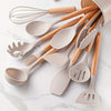 Ensemble de 12 Ustensiles de Cuisine en Silicone avec Manches en Bois