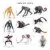 A set of ten realistic animal figurines including a monkey, elephant, gorilla, hedgehog, and various other wildlife creatures