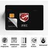 A black credit card skin cover sticker featuring a red bull head design and text indicating SRT officially licensed product.