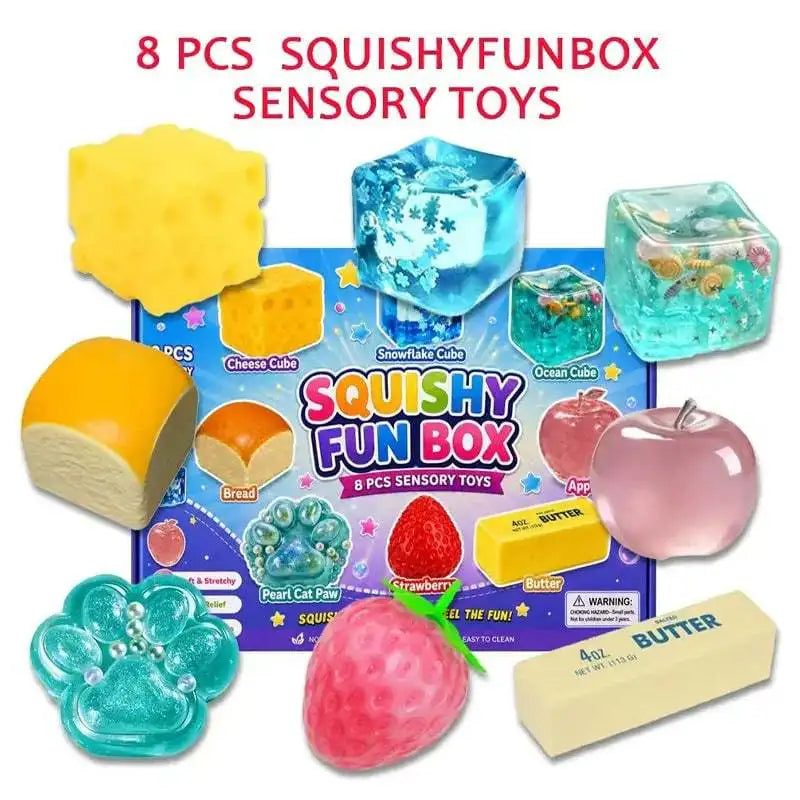 Set aus acht weichen, funbox-Sensorikspielzeugen mit Eiswürfeln und weichen Bällen zum Fidgeting