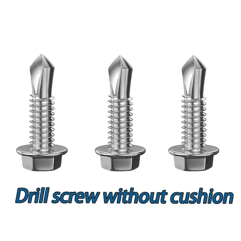 Self-Drilling Roofing Screws with Rubber Washer - Stainless Steel Hex Head