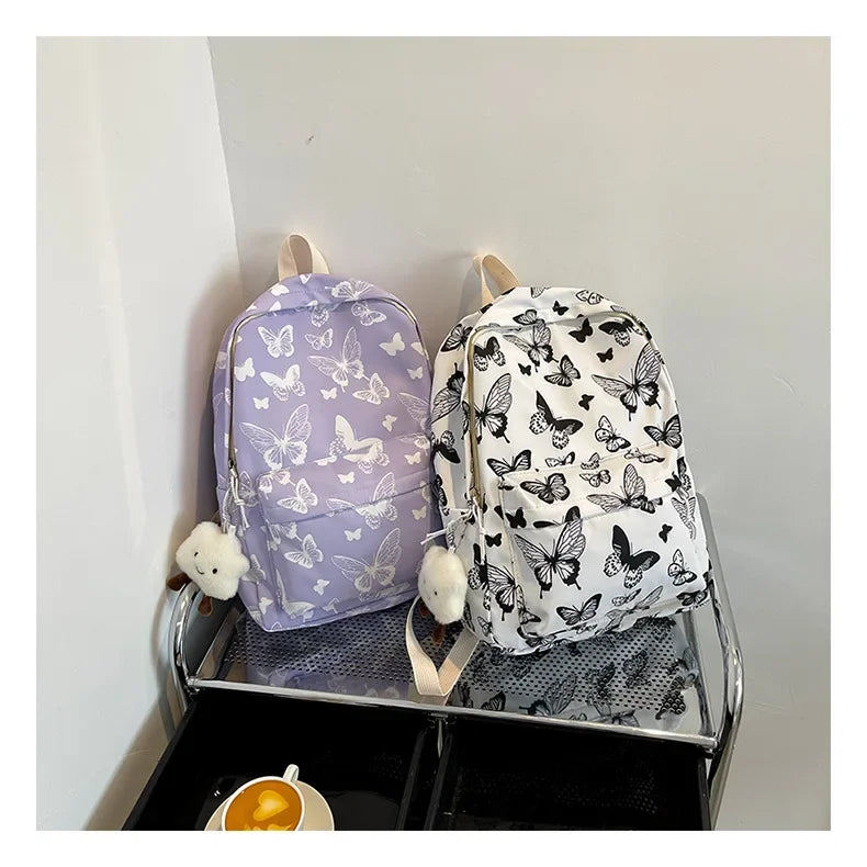 Butterfly Print Canvas Backpack for Women