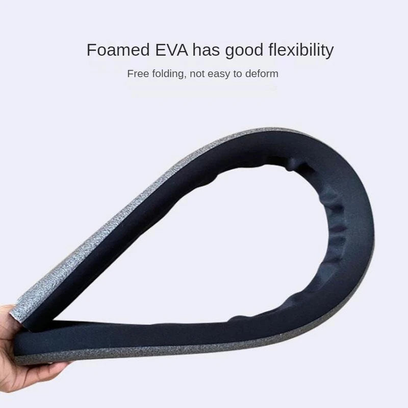 A black foamed EVA draft blocker under door seal is shown bending in an arc.