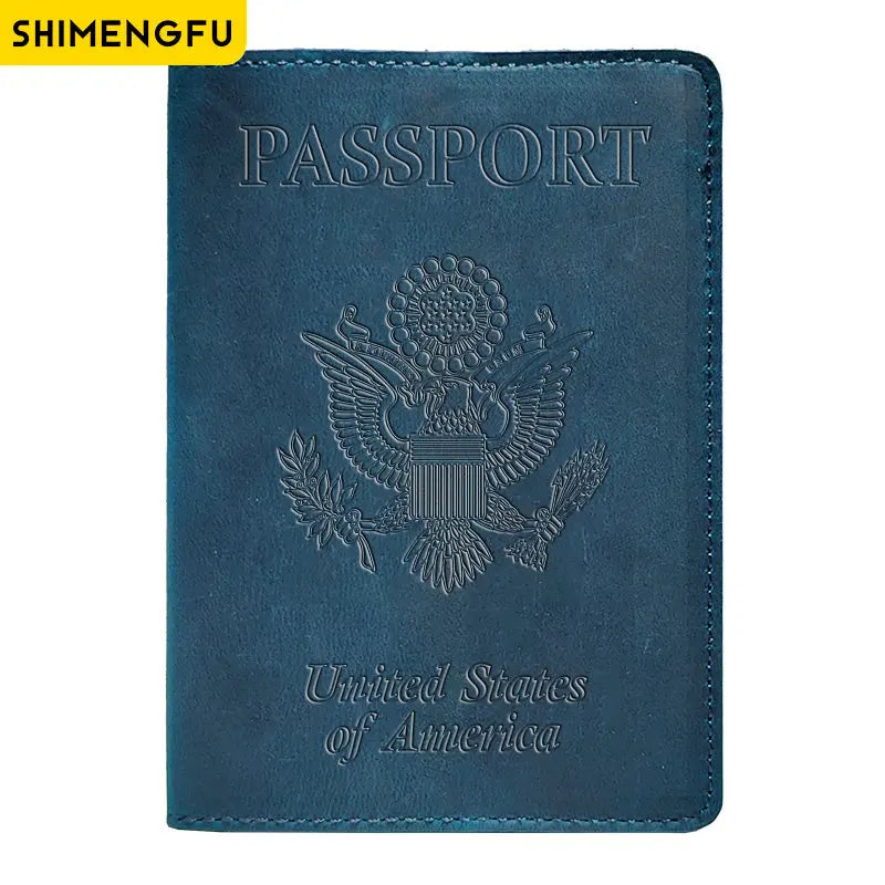 Genuine Leather Passport Holder with USA Flag Design
