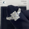 Radiant Cut Moissanite Engagement Ring with Baguette Side Stones