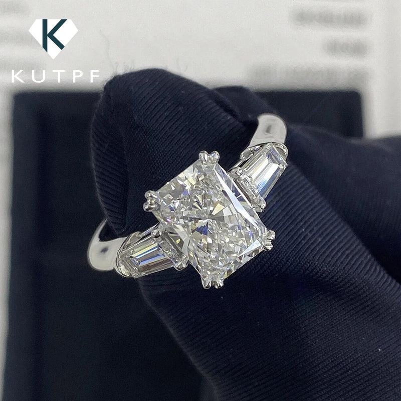 Radiant Cut Moissanite Engagement Ring with Baguette Side Stones