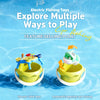 Electric fishing toys featuring a yellow fish and a green fish in water, with booster table legs and automatic opening and cl