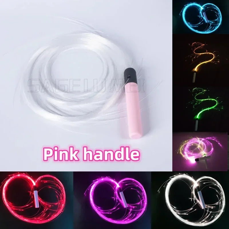 Pink handle LED fiber optic dance whip with swirling light effect