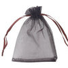 A black organza drawstring gift bag with a dark brown cord, shown against a white background.
