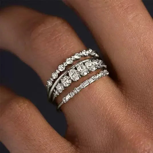 4-Piece Gold-Plated Stacking Ring Set with Cubic Zirconia