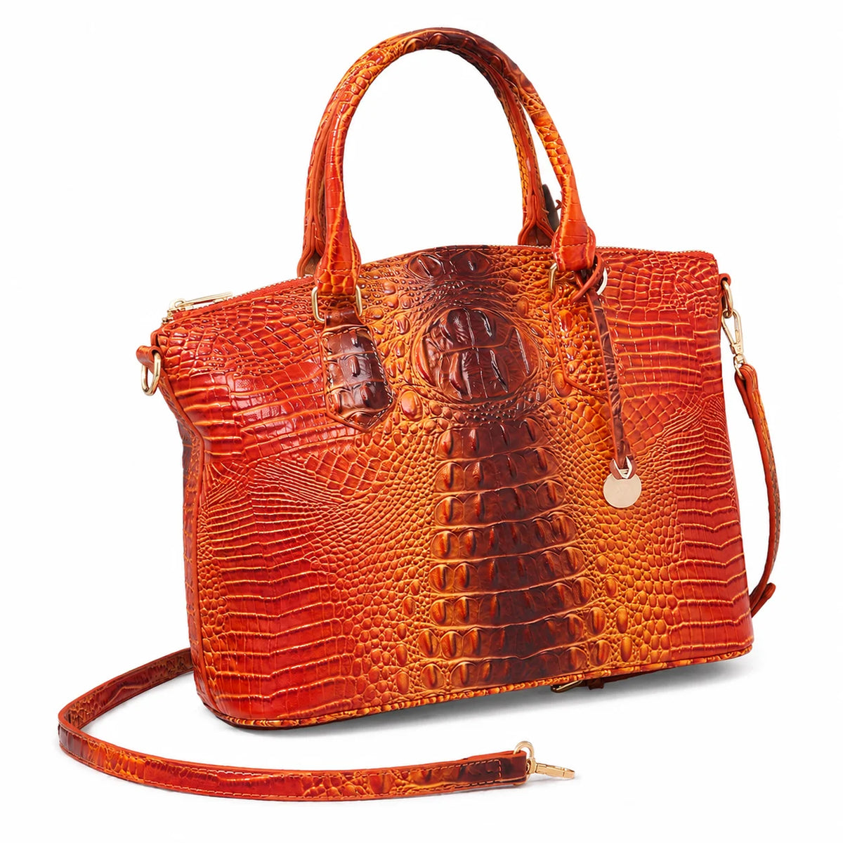 Vintage Croc-Embossed Structured Satchel Handbag