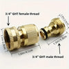 A set of 3/4 GHT male and female brass threads for garden hose connectors, showing dimensions.