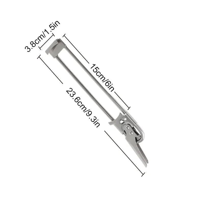 Adjustable stainless steel jar and bottle opener with a long handle
