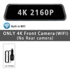 Black dash cam with 4K resolution and built-in WiFi, featuring a front camera only.
