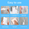Step-by-step instructions showing how to install and use a wall-mounted disposable toilet brush set.