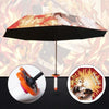 Folding umbrella with a dark canopy featuring Demon Slayer Kokushibo Katana design