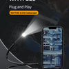 A plug and play endoscope camera with LED, featuring a flexible cable and an image displayed on a smartphone screen.
