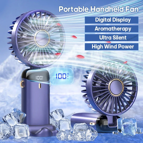 Portable USB Rechargeable Mini Fan with Digital Display