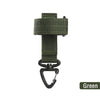 A green nylon glove hook with an adjustable clip.