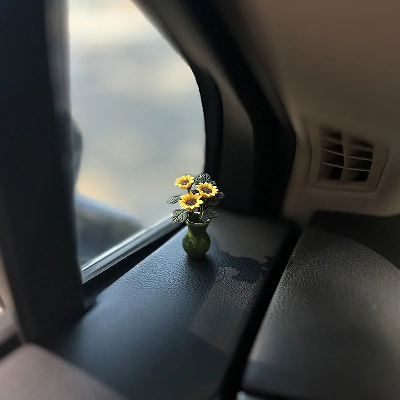 Mini Rose and Sunflower Car Dashboard Vase Decor