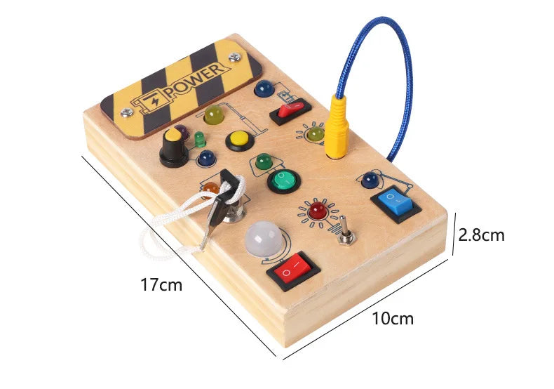 Montessori Wooden Busy Board with LED Switch Controls