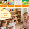 A child is using a reusable sticker book for kids featuring animal and ocean themes.