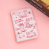 A pink pu leather passport holder featuring hand-drawn cartoon cats and text.
