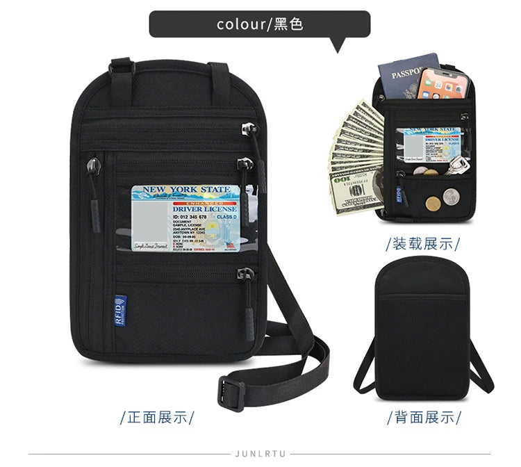RFID Blocking Travel Neck Wallet with Multiple Pockets