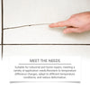 A hand is shown gently separating a crack in a white tile or stone surface to demonstrate the repair kit's function.