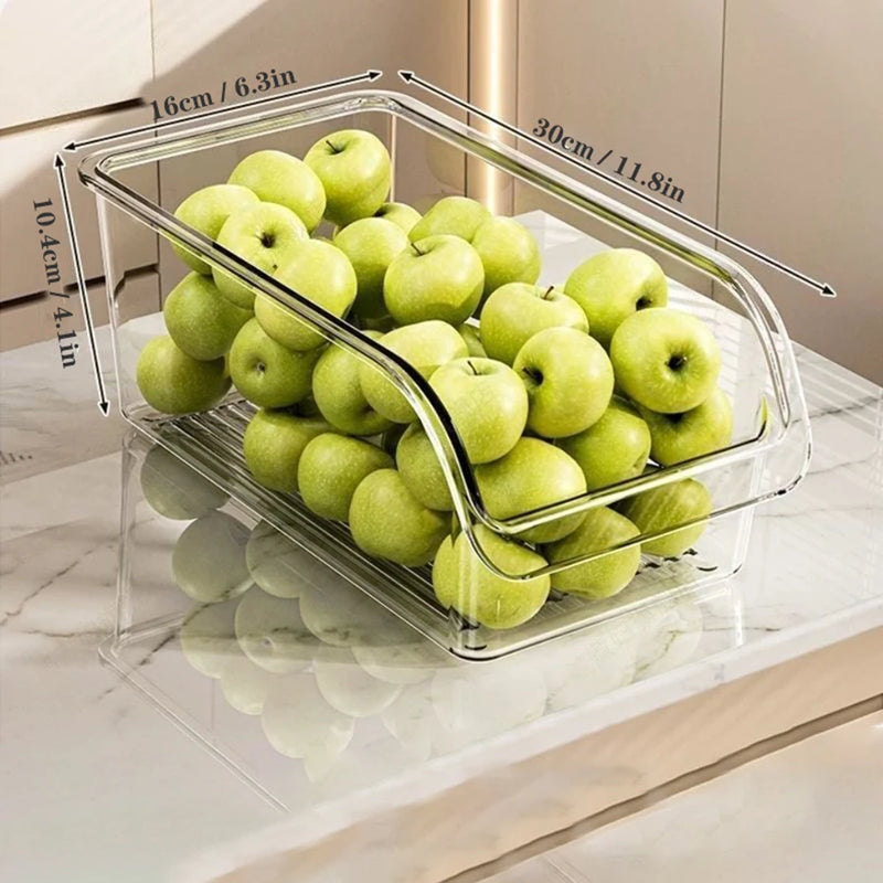 Clear Fridge Organizer Bins – Rectangle Plastic Storage for Fruit, Vegetables & Beverages