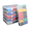 A set of clear plastic storage containers filled with various colored heat shrink tubing.