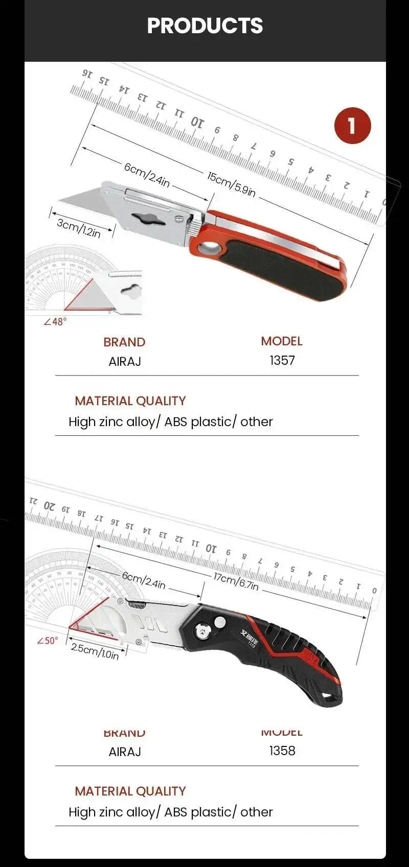 Folding Utility Knife with Replaceable Blade and Safety Lock