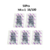 A pack of 50 sewing machine needles, HA x 1 16/100, packaged in clear plastic.