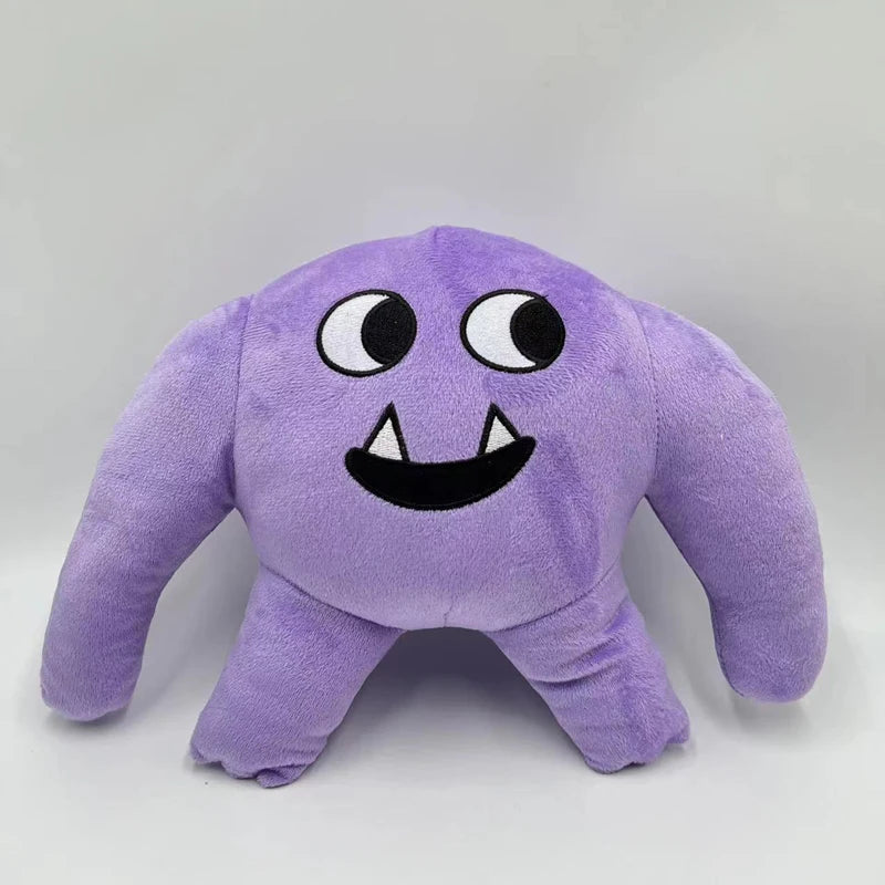 A purple plush toy of an Opila Bird character with large eyes and a smiling mouth.