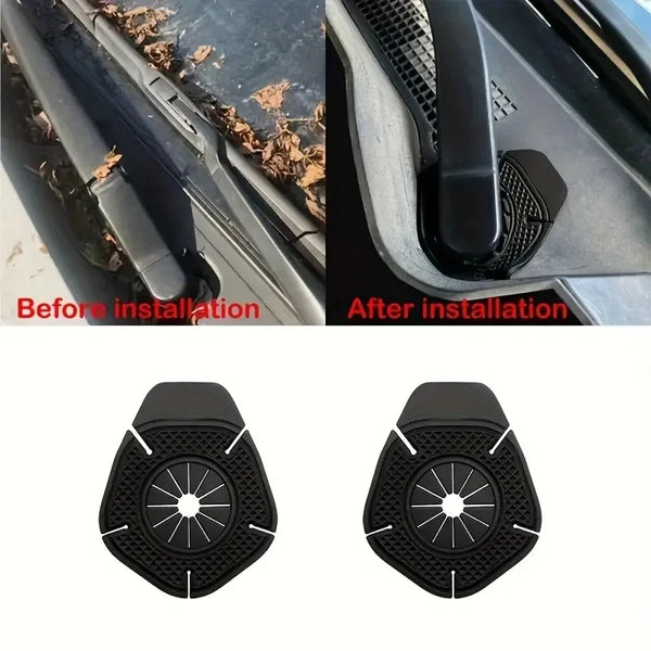 Two black anti-leak dust protectors designed to cover wiper arm holes for dust protection.