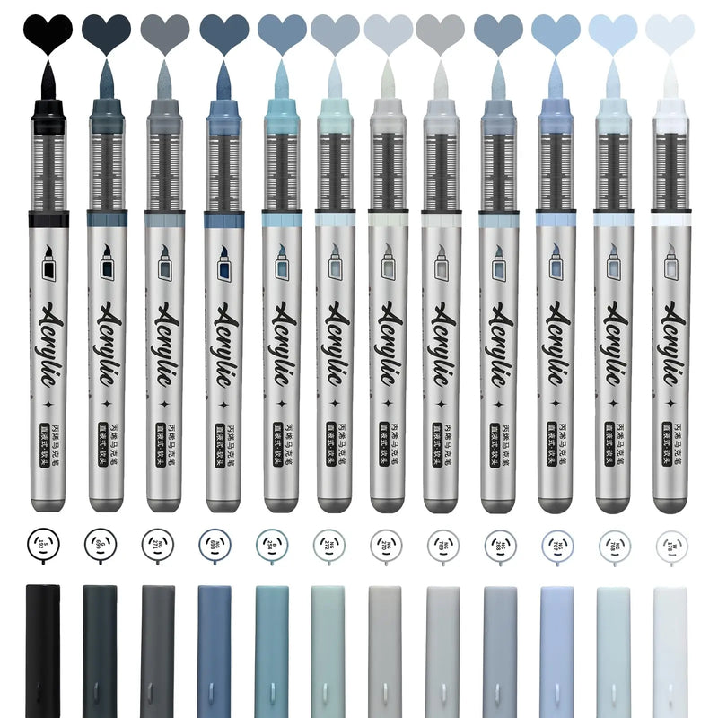 12-Piece Acrylic Paint Marker Set with Brush Tips